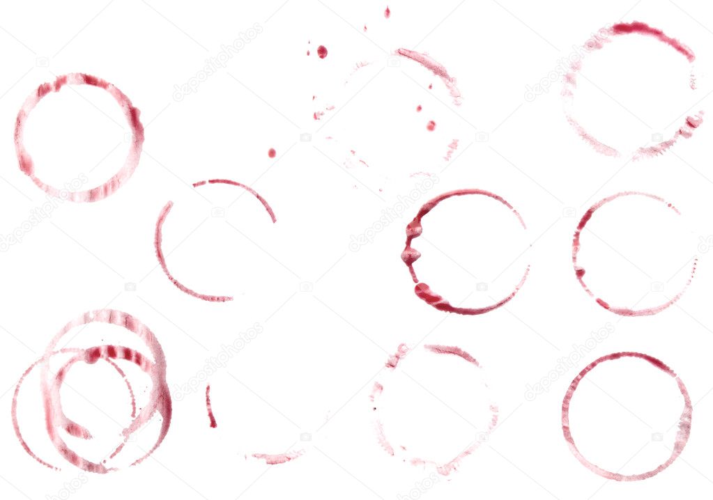 Close up of wine glass marks on white background