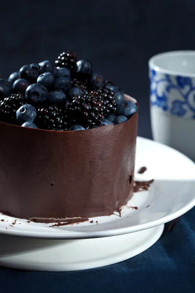 Gorgeous chocolate cake with blueberries and blackberries — Stock Photo, Image