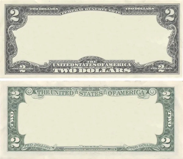 Tiszta 2 dollár bankjegy minta tervezési célokra — Stock Fotó