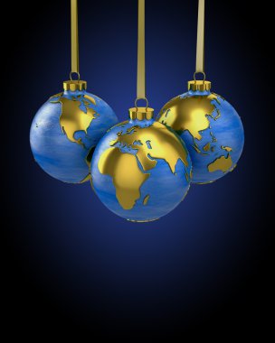 Three christmas balls shaped as globe or planet clipart