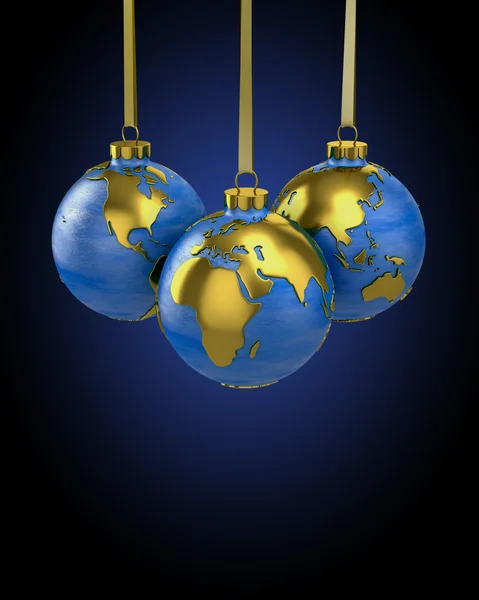Drei Weihnachtskugeln in Form eines Globus oder Planeten — Stockfoto