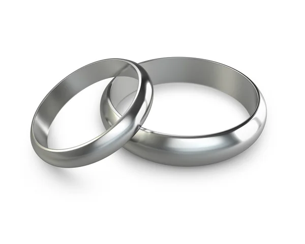 Dvě platinové snubní prsteny — Stock fotografie