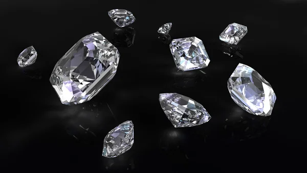 Wenige asscher geschliffene Diamanten — Stockfoto
