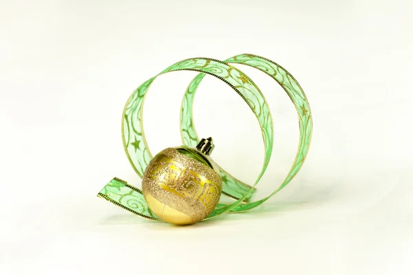 Christmas ribbon green and ball — Stock Photo, Image