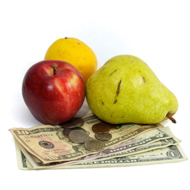 Cost of food fruit and money clipart