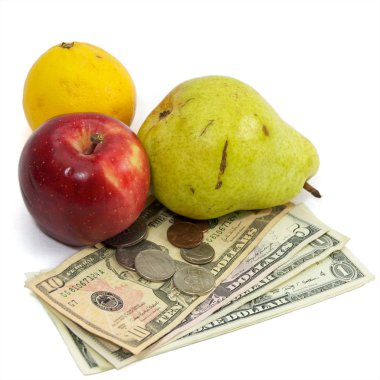 High cost of food fruit and money clipart