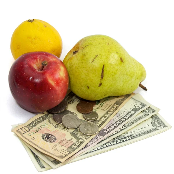 음식 과일과 돈을의 높은 비용 — 스톡 사진