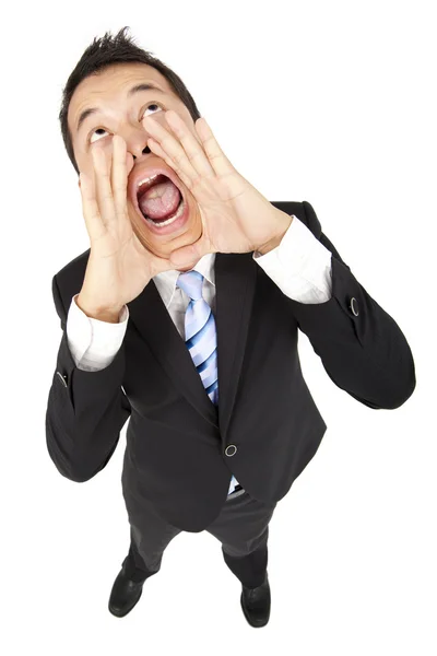 Businessman looking above and shouting — Stock Photo, Image