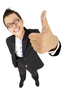 Happy businessman with thumb up clipart