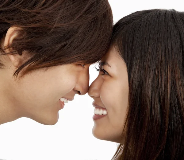 Asiático pareja cara a cara y aislado en blanco —  Fotos de Stock