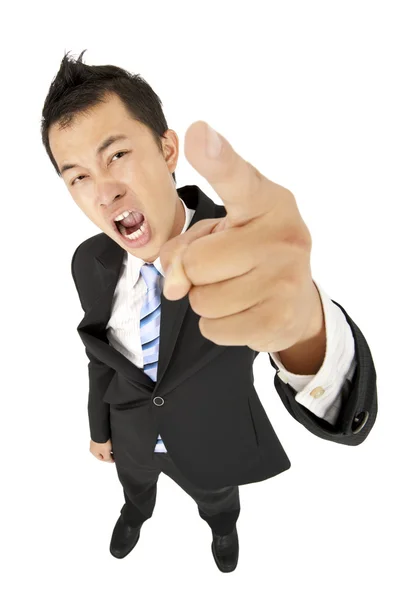 Empresário animado apontando você e gritando — Fotografia de Stock