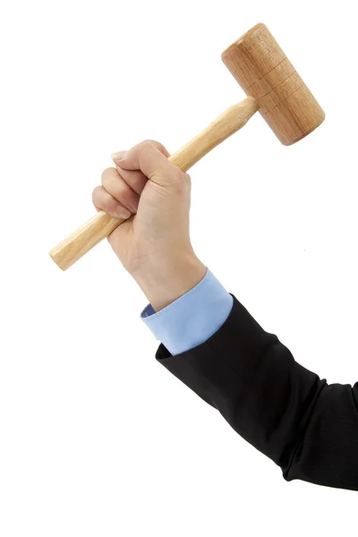 Hand of businessman holding hammer isolated on white background — Stock Photo, Image