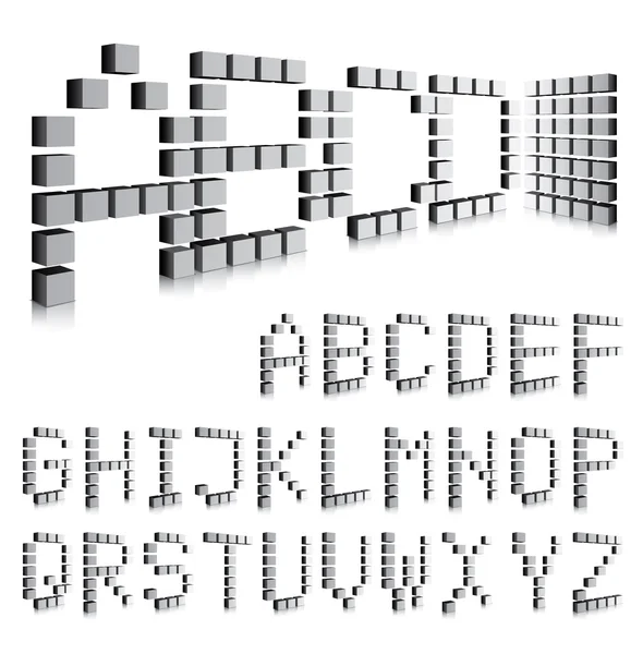 3D-Würfelschrift: große Buchstaben und Zahlen — Stockvektor