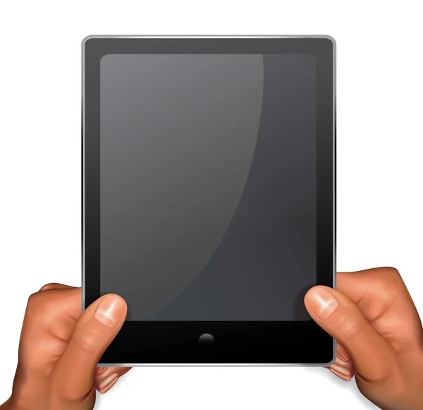 Mãos segurando Tablet PC — Vetor de Stock