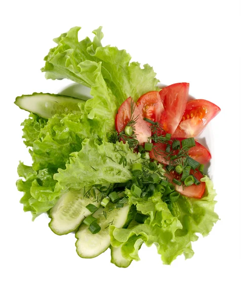 Здоровый салат с помидорами, огурцами и салатом оставьте — стоковое фото