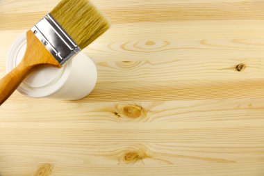 Wood texture and tin, paintbrush / covering by varnish clipart