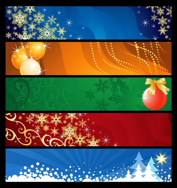 Ställa in fem jul banners / vector / färgstarka bakgrunder — Stock vektor