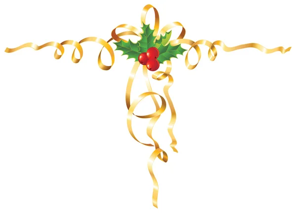 Holly de Noël avec ruban or / vecteur — Image vectorielle