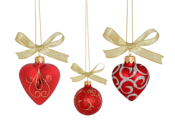 Vánoční koule červená srdce a ball (izolovaná s ořezovou p — Stock fotografie