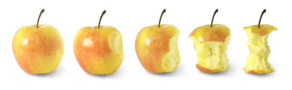 Linha do tempo de comer uma maçã / com caminhos de recorte — Fotografia de Stock