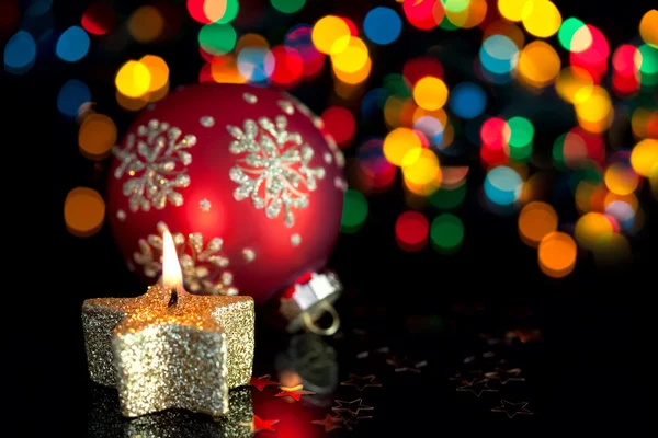 Christmas decoration on defocused lights background — Stock Photo, Image
