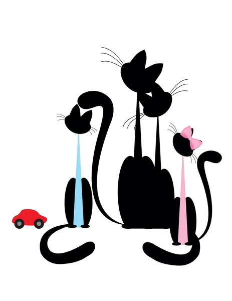 Familia de gatos - silueta negra — Archivo Imágenes Vectoriales