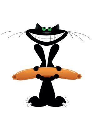 Black cat with sausages clipart