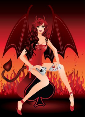 Poker time. Devil girl and poker spade. vector illustration clipart