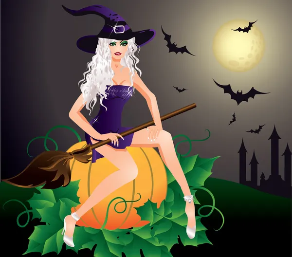 Beautiful Sexy witch. Halloween card. vector illustration — Stock Vector