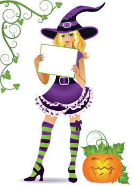 Halloween witch isolated commercial message, vector clipart