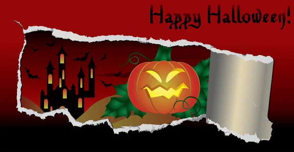 Banner de Halloween com abóbora, ilustração vetorial — Vetor de Stock