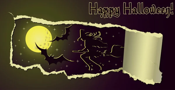 Bannière Halloween avec fille sorcière, illustration vectorielle — Image vectorielle