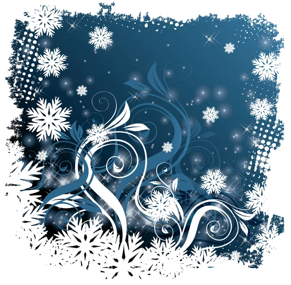 Winterblaue Karte mit Schneeflocken. Vektorillustration — Stockvektor