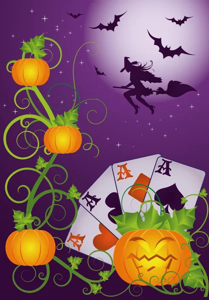 Banner de poker de Halloween, ilustración vectorial — Vector de stock
