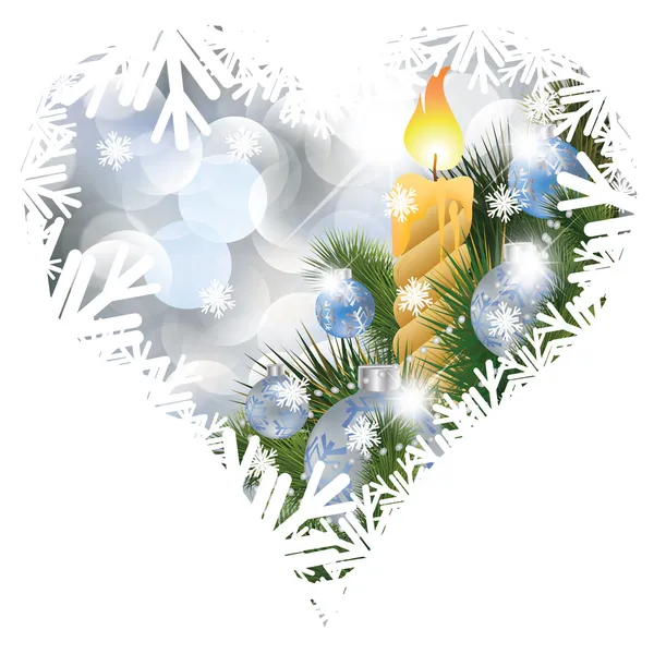 Tarjeta de felicitación de Navidad con vela y bola azul, ilustración vectorial — Vector de stock