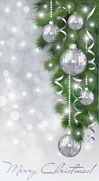 Winterbanner mit silbernen Weihnachtskugeln — Stockvektor