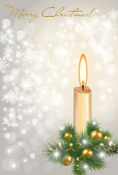 Weihnachtsgrußkarte mit Kerze, Vektorillustration — Stockvektor