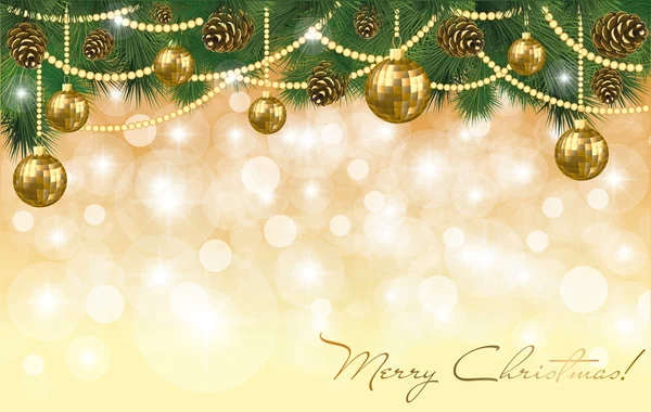 Bannière d'hiver avec boules de Noël dorées, illustration vectorielle — Image vectorielle