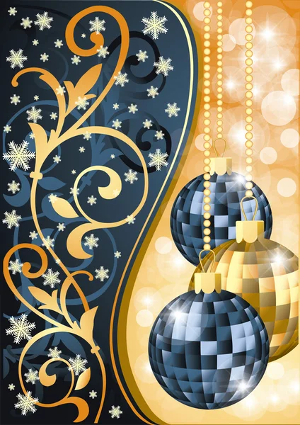 ゴールデン ブルー クリスマス バナー ベクトル イラスト — ストックベクタ