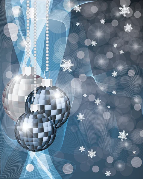 Banner de invierno con bolas azules de Navidad, ilustración vectorial — Vector de stock
