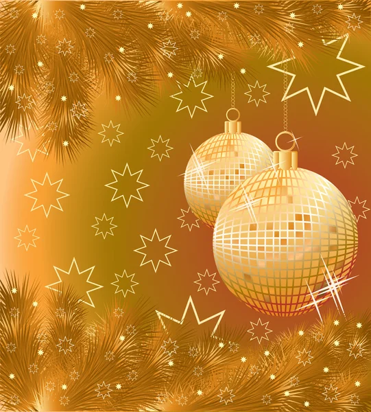 Gouden Kerstkaart met twee ballen, vectorillustratie — Stockvector