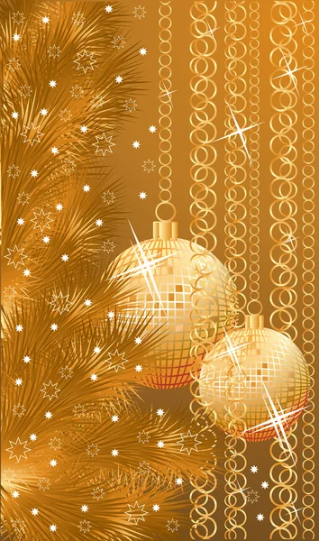 Banner de Natal elegante dourado com bolas, vetor — Vetor de Stock