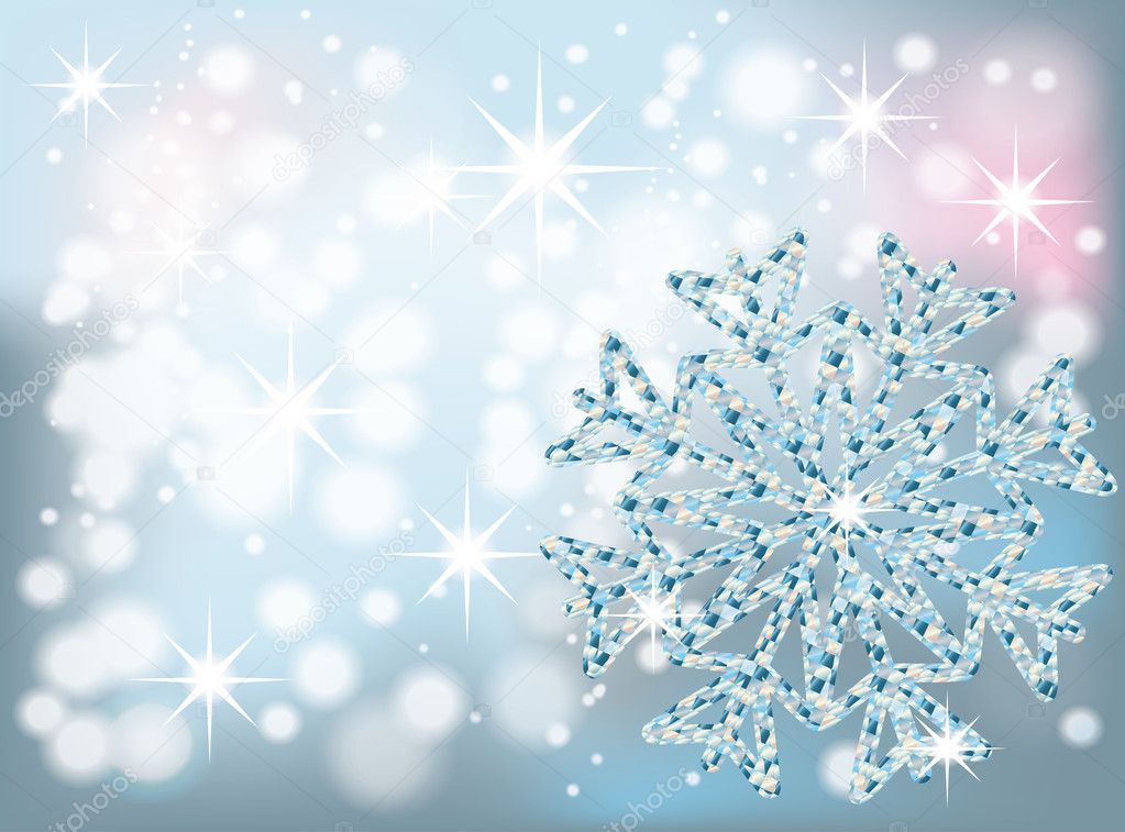 Winter card with diamond snowflake, vector illustration