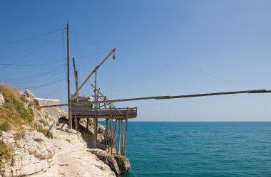 trabucco. Vieste. Puglia. İtalya.