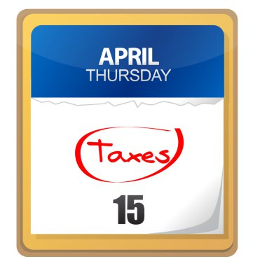 The big Tax Day, the 15th, is circled on a white calendar clipart