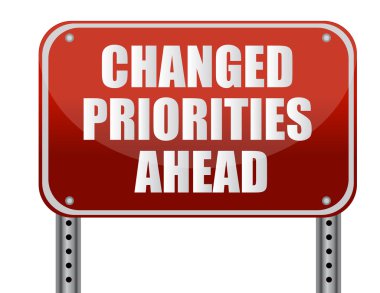 Realistic metallic reflective 'changed priorities ahead' sign clipart