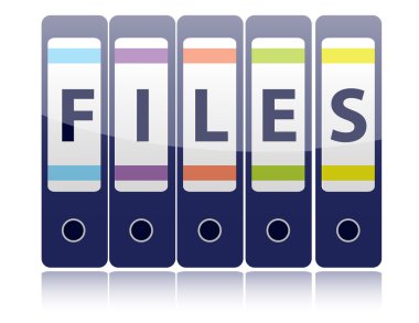 Row of five blue ring binders spelling Files clipart