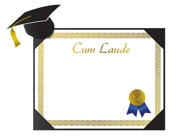 Cum laude főiskolai oklevél a kupakot és a címer — Stock Fotó