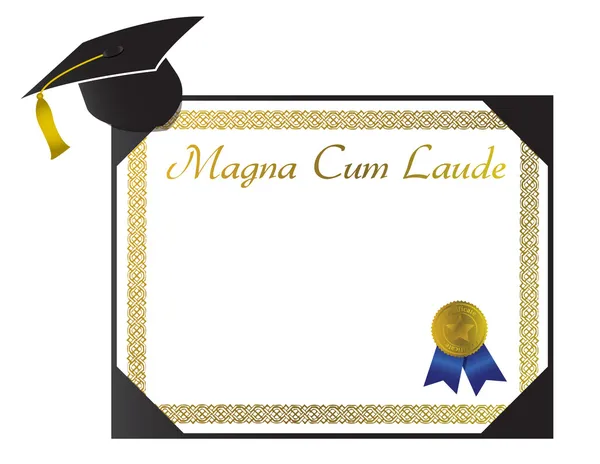 Magna Cum Laude College Diplôme avec casquette et pompon — Photo