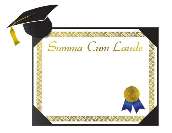 Summa cum laude minősítéssel főiskolai oklevél, a kupakot és a címer — Stock Fotó